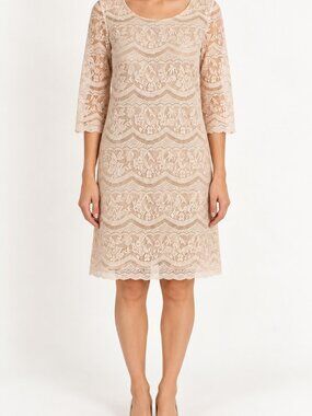 Rachel Kate Ivory Floral Lace Shift Dress with Nude Lining